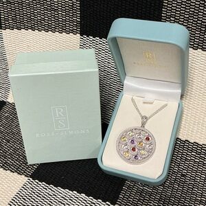 Ross Simons nwt sterling silver 925 RD diamond multi color gem pendant necklace